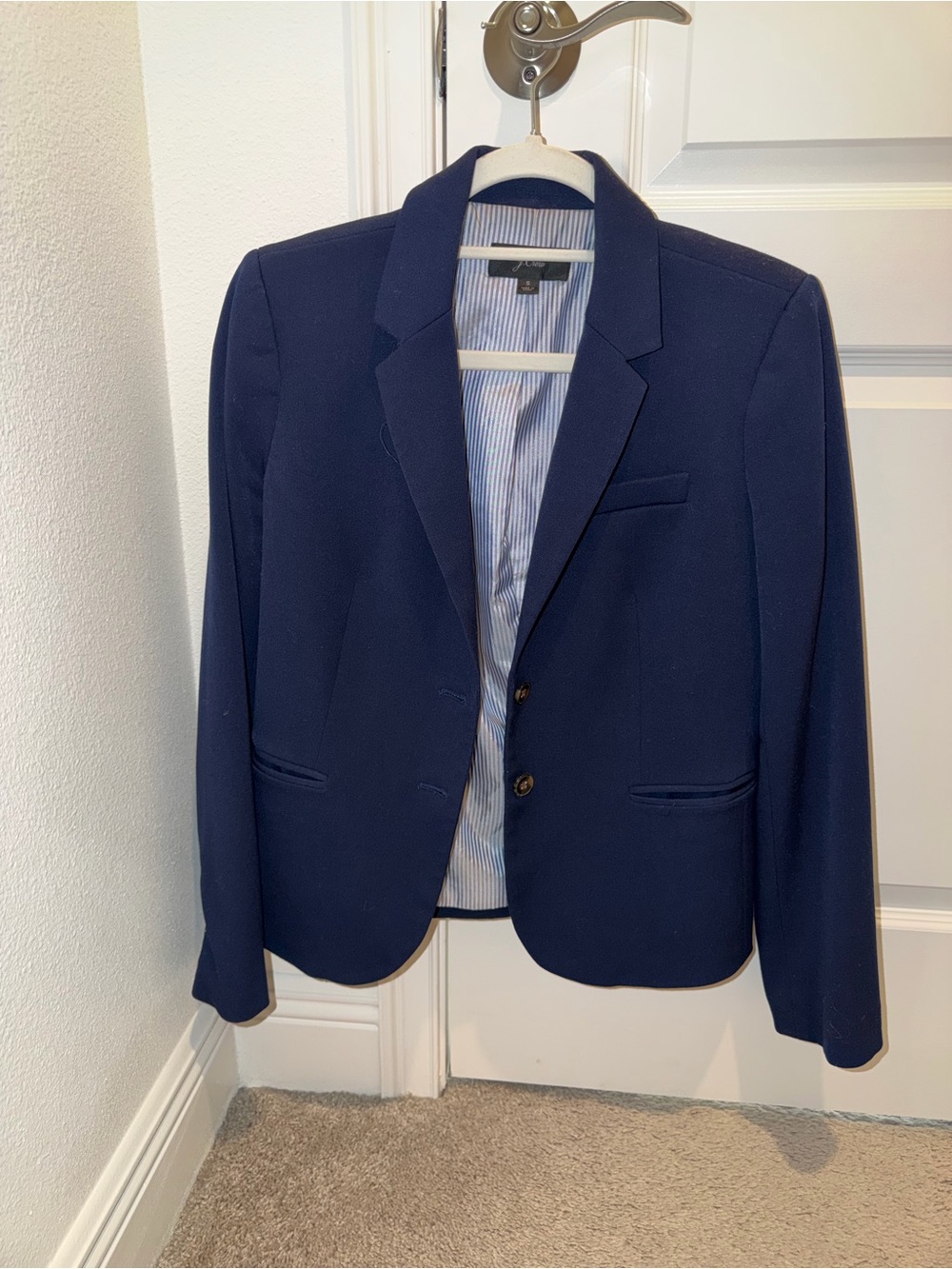 J. Crew Women's Dark Navy Blazer - Single-Breasted Tailored Jacket